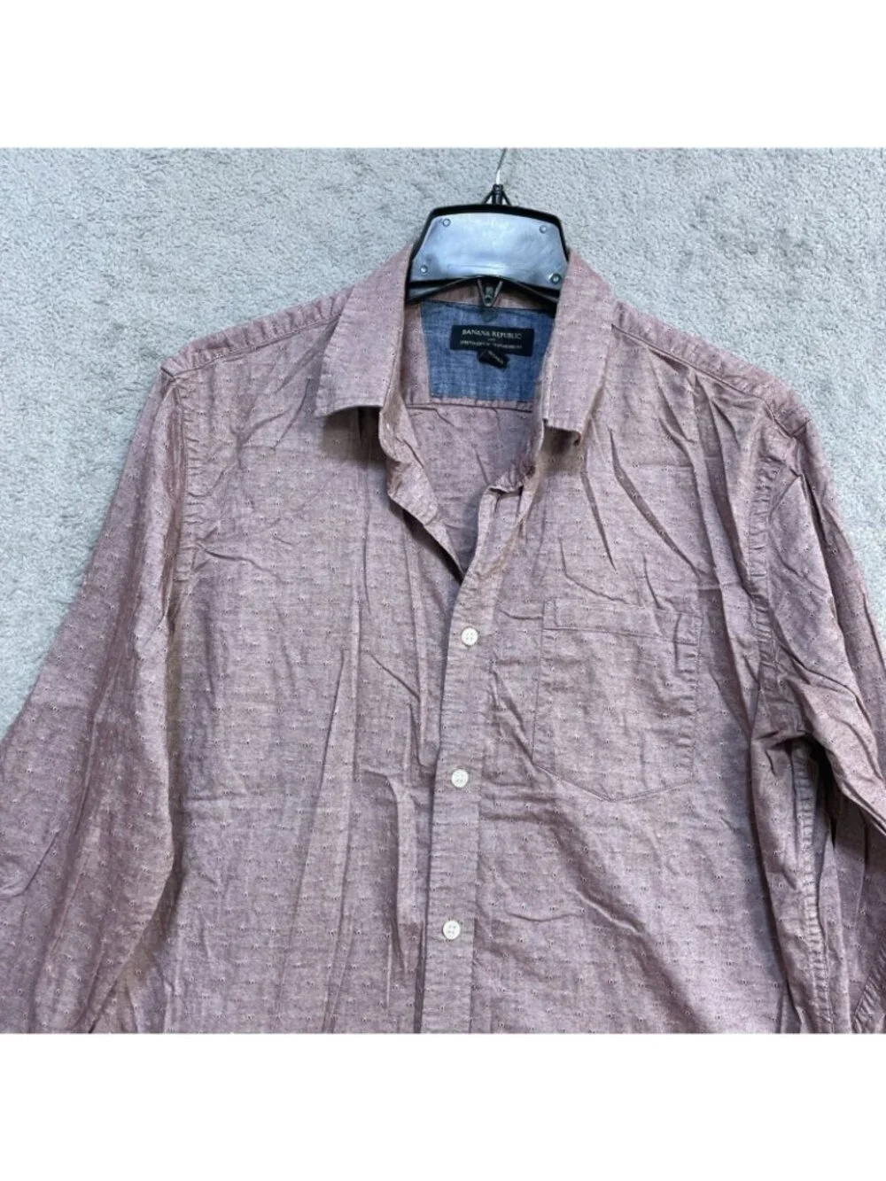 Banana Republic Men's M Stretch Button-Up Shirt Textured Mauve B1341